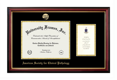 American Society for Clinical Pathology Diploma with Announcement Frame in Petite Mahogany with Gold Trim with Black & Gold Mats for document: 8 1/2"h x 11"w  , diploma: 7"h x 4"w  