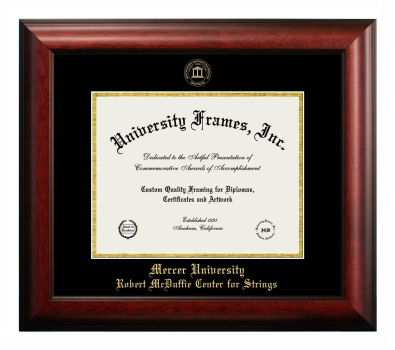 Mercer University Robert McDuffie Center for Strings Diploma Frame in Satin Mahogany with Black & Gold Mats for DOCUMENT: 8 1/2"H X 11"W  