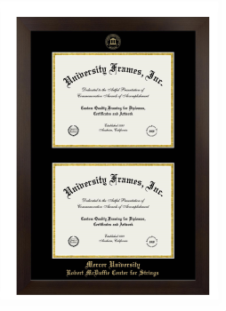 Mercer University Robert McDuffie Center for Strings Double Degree (Stacked) Frame in Manhattan Espresso with Black & Gold Mats for document: 8 1/2"h x 11"w  , document: 8 1/2"h x 11"w  