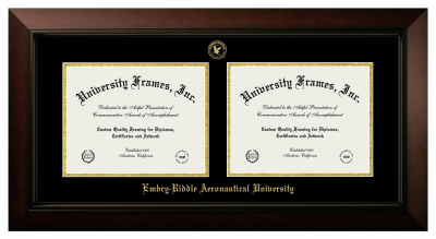 Double Degree (Side-by-Side) Frame in Legacy Black Cherry with Black & Gold Mats for DOCUMENT: 8 1/2"H X 11"W  , DOCUMENT: 8 1/2"H X 11"W  