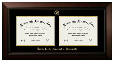 Embry-Riddle Aeronautical University (World Wide Campus) Double Degree (Side-by-Side) Frame in Legacy Black Cherry with Black & Gold Mats for document: 8 1/2"h x 11"w  , document: 8 1/2"h x 11"w  