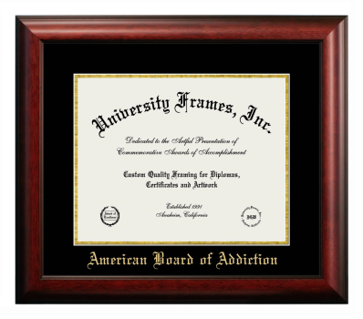 American Board of Addiction Diploma Frame in Satin Mahogany with Black & Gold Mats for DOCUMENT: 11"H X 14"W  