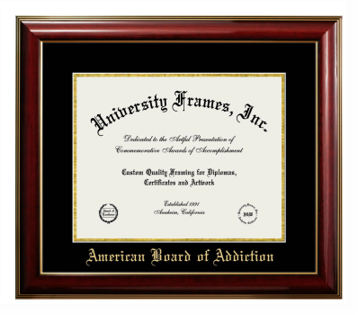 American Board of Addiction Diploma Frame in Classic Mahogany with Gold Trim with Black & Gold Mats for DOCUMENT: 11"H X 14"W  