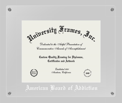 American Board of Addiction Lucent Clear-over-Clear Frame in Lucent Clear Moulding with Lucent Clear Mat for document: 11"h x 14"w  