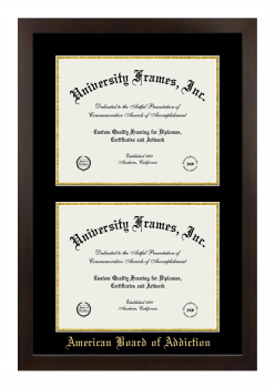 American Board of Addiction Double Degree (Stacked) Frame in Manhattan Espresso with Black & Gold Mats for document: 11"h x 14"w  , document: 11"h x 14"w  