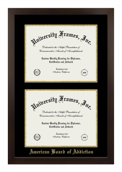 American Board of Addiction Double Degree (Stacked) Frame in Manhattan Espresso with Black & Gold Mats for DOCUMENT: 11"H X 14"W  , DOCUMENT: 11"H X 14"W  