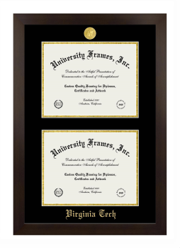 Virginia Tech Double Degree (Stacked) Frame in Manhattan Espresso with Black & Gold Mats for document: 8 1/2"h x 11"w  , document: 8 1/2"h x 11"w  