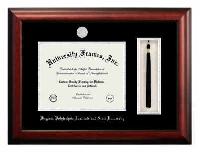 Virginia Polytechnic Institute and State University Diploma with Tassel Box Frame in Satin Mahogany with Black & Silver Mats for document: 8 1/2"h x 11"w  