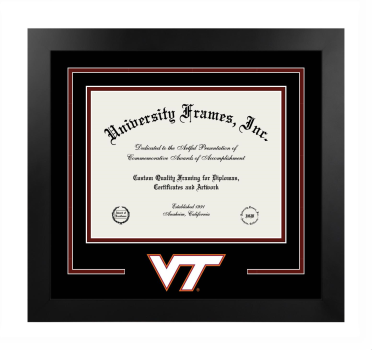 Virginia Polytechnic Institute and State University Logo Mat Frame in Manhattan Black with Black & Maroon Mats for DOCUMENT: 8 1/2"H X 11"W  