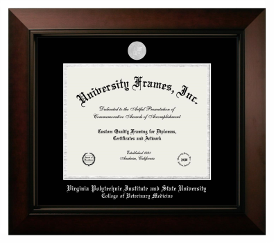 Virginia Polytechnic Institute and State University College of Veterinary Medicine Diploma Frame in Legacy Black Cherry with Black & Silver Mats for document: 8 1/2"h x 11"w  