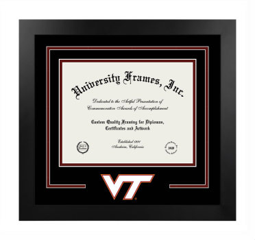 Virginia Polytechnic Institute and State University College of Science Logo Mat Frame in Manhattan Black with Black & Maroon Mats for document: 8 1/2"h x 11"w  