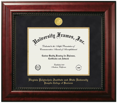 Virginia Polytechnic Institute and State University Pamplin College of Business Diploma Frame in Executive with Gold Fillet with Black Suede Mat for document: 8 1/2"h x 11"w  