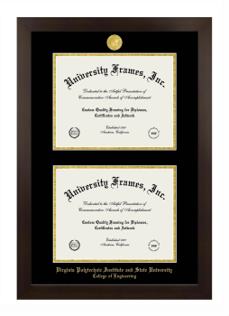 Virginia Polytechnic Institute and State University College of Engineering Double Degree (Stacked) Frame in Manhattan Espresso with Black & Gold Mats for document: 8 1/2"h x 11"w  , document: 8 1/2"h x 11"w  