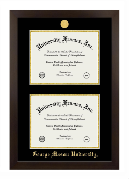 George Mason University Double Degree (Stacked) Frame in Manhattan Espresso with Black & Gold Mats for DOCUMENT: 8 1/2"H X 11"W  , DOCUMENT: 8 1/2"H X 11"W  