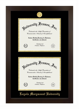 Loyola Marymount University Double Degree (Stacked) Frame in Manhattan Espresso with Black & Gold Mats for document: 8 1/2"h x 11"w  , document: 8 1/2"h x 11"w  