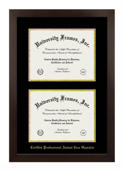 K9 RESORTS LUXURY PET HOTEL Double Degree (Stacked) Frame in Manhattan Espresso with Black & Gold Mats for document: 8 1/2"h x 11"w  , document: 8 1/2"h x 11"w  