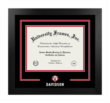 Davidson College Logo Mat Frame in Manhattan Black with Black & Red Mats for DOCUMENT: 8 1/2"H X 11"W  
