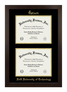 Delft University of Technology Double Degree (Stacked) Frame in Manhattan Espresso with Black & Gold Mats for document: 8 1/2"h x 11"w  , document: 8 1/2"h x 11"w  