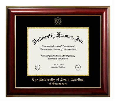 University of North Carolina at Greensboro Diploma Frame in Classic Mahogany with Gold Trim with Black & Gold Mats for document: 8 1/2"h x 11"w  