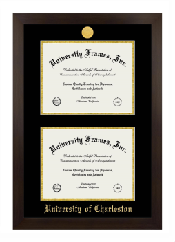 University of Charleston Double Degree (Stacked) Frame in Manhattan Espresso with Black & Gold Mats for document: 8 1/2"h x 11"w  , document: 8 1/2"h x 11"w  