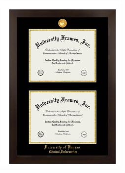 University of Kansas Clinical Informatics Double Degree (Stacked) Frame in Manhattan Espresso with Black & Gold Mats for document: 8 1/2"h x 11"w  , document: 8 1/2"h x 11"w  