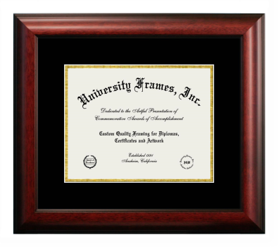 Boston University Diploma Frame in Satin Mahogany with Black & Gold Mats for document: 8 1/2"h x 11"w  