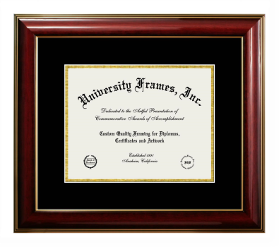 Boston University Diploma Frame in Classic Mahogany with Gold Trim with Black & Gold Mats for document: 8 1/2"h x 11"w  