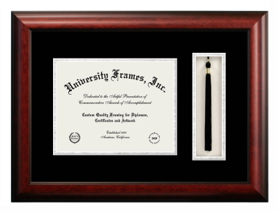 Boston University Diploma with Tassel Box Frame in Satin Mahogany with Black & Silver Mats for document: 8 1/2"h x 11"w  