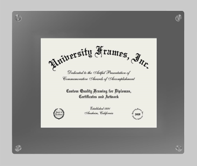 Boston University Lucent Clear-over-Smoke Frame in Lucent Smoke Moulding with Lucent Smoke Mat for document: 8 1/2"h x 11"w  