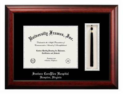 Sentara CarePlex Hospital Diploma with Tassel Box Frame in Satin Mahogany with Black & Silver Mats for document: 8 1/2"h x 11"w  