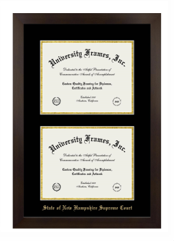 State of New Hampshire Supreme Court Double Degree (Stacked) Frame in Manhattan Espresso with Black & Gold Mats for document: 8 1/2"h x 11"w  , document: 8 1/2"h x 11"w  