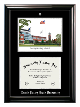 Grand Valley State University Double Opening with Campus Image (Stacked) Frame in Classic Ebony with Silver Trim with Black & Silver Mats for DOCUMENT: 8 1/2"H X 11"W  