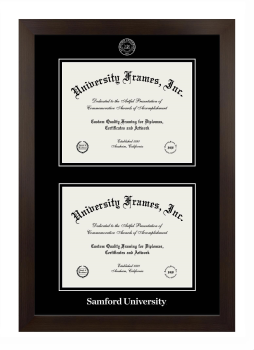 Samford University Double Degree (Stacked) Frame in Manhattan Espresso with Black & Black Mats for document: 8 1/2"h x 11"w  , document: 8 1/2"h x 11"w  