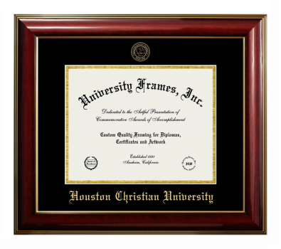 Houston Christian University Diploma Frame in Classic Mahogany with Gold Trim with Black & Gold Mats for document: 8 1/2"h x 11"w  