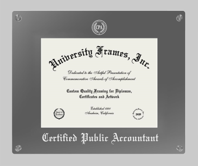 Certified Public Accountant Lucent Clear-over-Smoke Frame in Lucent Smoke Moulding with Lucent Smoke Mat for DOCUMENT: 8 1/2"H X 11"W  