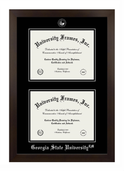 Georgia State University Double Degree (Stacked) Frame in Manhattan Espresso with Black & Black Mats for document: 8 1/2"h x 11"w  , document: 8 1/2"h x 11"w  