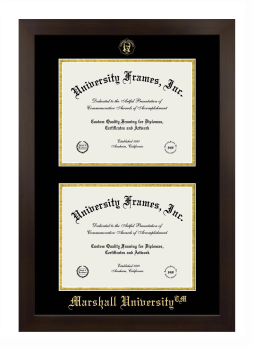 Marshall University Double Degree (Stacked) Frame in Manhattan Espresso with Black & Gold Mats for document: 8 1/2"h x 11"w  , document: 8 1/2"h x 11"w  