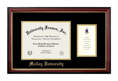 Molloy University Diploma with Announcement Frame in Petite Mahogany with Gold Trim with Black & Gold Mats for document: 8 1/2"h x 11"w  , diploma: 7"h x 4"w  