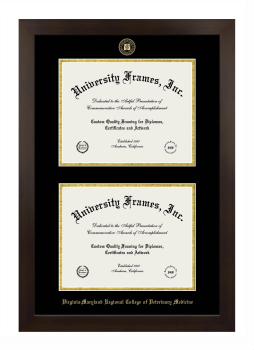 Virginia-Maryland Regional College of Veterinary Medicine Double Degree (Stacked) Frame in Manhattan Espresso with Black & Gold Mats for document: 8 1/2"h x 11"w  , document: 8 1/2"h x 11"w  
