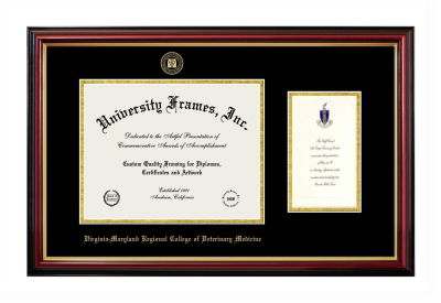 Virginia-Maryland Regional College of Veterinary Medicine Diploma with Announcement Frame in Petite Mahogany with Gold Trim with Black & Gold Mats for document: 8 1/2"h x 11"w  , diploma: 7"h x 4"w  