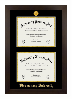 Bloomsburg University Double Degree (Stacked) Frame in Manhattan Espresso with Black & Gold Mats for document: 8 1/2"h x 11"w  , document: 8 1/2"h x 11"w  