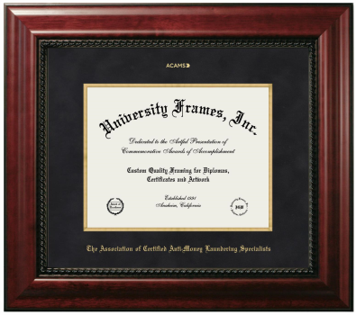 Association of Certified Anti-Money Laundering Specialists Diploma Frame in Executive with Gold Fillet with Black Suede Mat for document: 8 1/2"h x 11"w  