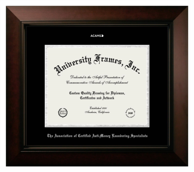 Association of Certified Anti-Money Laundering Specialists Diploma Frame in Legacy Black Cherry with Black & Silver Mats for document: 8 1/2"h x 11"w  