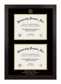 University of Texas Health Science Center at Houston School of Dentistry Double Degree (Stacked) Frame in Manhattan Espresso with Black & Gold Mats for document: 8 1/2"h x 11"w  , document: 8 1/2"h x 11"w  