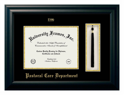 Episcopal Health Services Diploma with Tassel Box Frame in Satin Black with Black & Gold Mats for document: 8 1/2"h x 11"w  