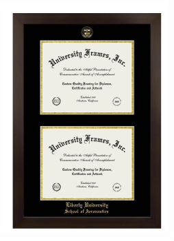 Liberty University School of Aeronautics Double Degree (Stacked) Frame in Manhattan Espresso with Black & Gold Mats for document: 8 1/2"h x 11"w  , document: 8 1/2"h x 11"w  