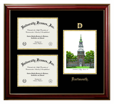 Dartmouth Triple Opening with Campus Image Frame in Classic Mahogany with Gold Trim with Black & Gold Mats for  12"h x 16"w  ,  12"h x 16"w  