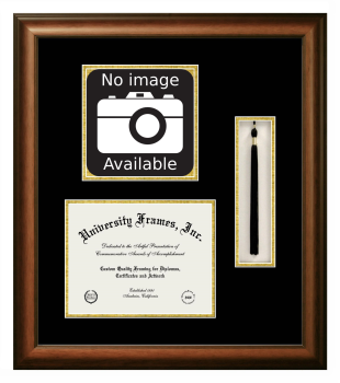 St. John's University (New York) Double Opening with Campus Image & Tassel Box (Stacked) Frame in Satin Walnut with Black & Gold Mats for document: 8 1/2"h x 11"w  