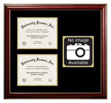 St. John's University (New York) Triple Opening with Campus Image Frame in Classic Mahogany with Gold Trim with Black & Gold Mats for document: 8 1/2"h x 11"w  , document: 8 1/2"h x 11"w  