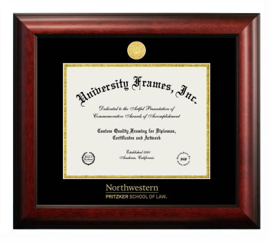 Northwestern University Pritzker School of Law Diploma Frame in Satin Mahogany with Black & Gold Mats for DOCUMENT: 8 1/2"H X 11"W  
